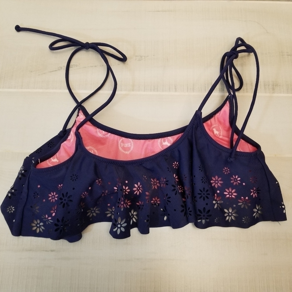 {M} PINK Victoria's Secret Bandeau Flounce String Bikini TOP ONLY - Picture 2 of 8